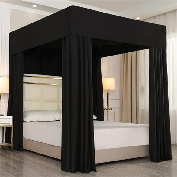 Black Four Corner Post Bed Canopy Bed Curtains Sheer Canopy for Adults Girls - Picture 7 of 7